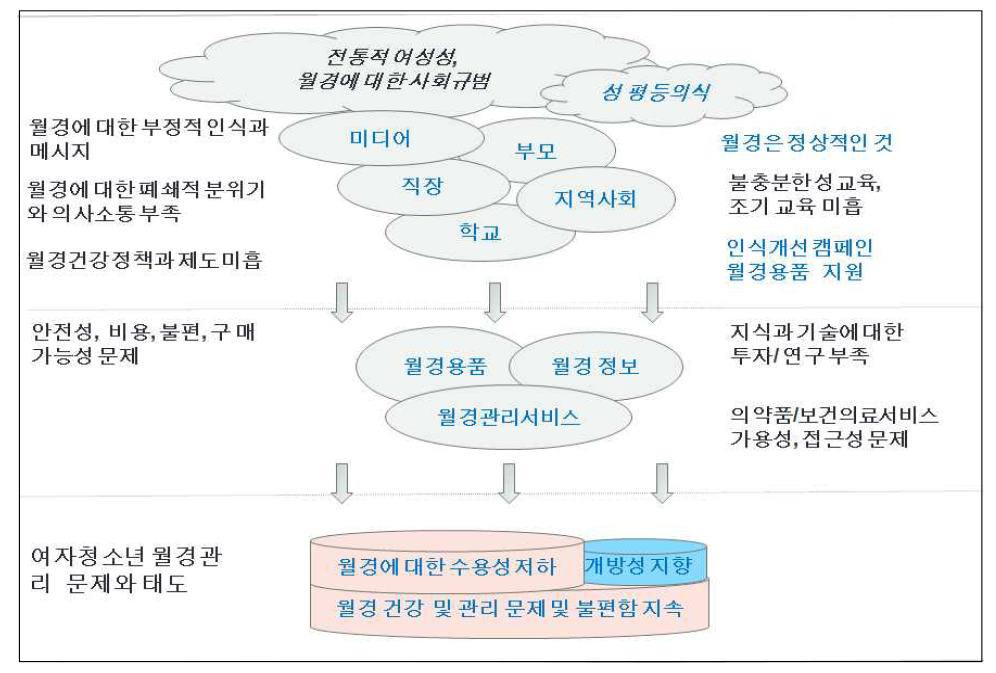 여자청소년 월경건강 문제와 태도에 영향을 미치는 요인과 기전