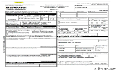 미국 이상반응 보고 양식(FDA-3500A)