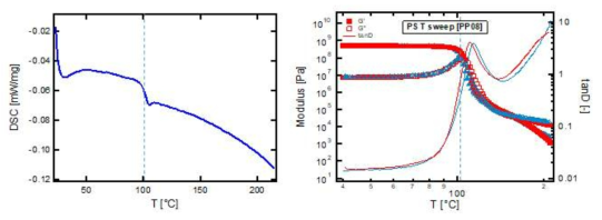 DSC 측정 결과(좌), DMA 측정 결과(우)