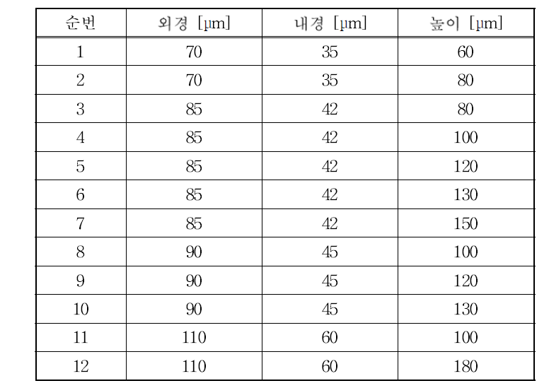 SU-8 마이크로 노즐 제원