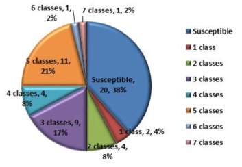 Multi-drug resistance rate of Salmonella spp. strains isolated from clinical samples for 2017-2019