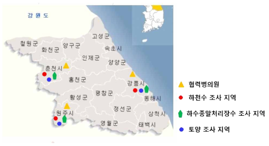 Area for investigation of the distribution of antimicrobial resistant bacteria in Gangwon-do, 2017~2019