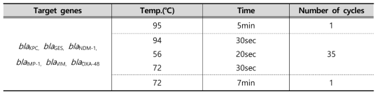 PCR condition used to detection of carbapenemase genes