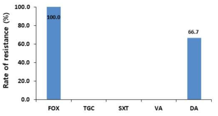 Antimicrobial resistance rate of S. aureus strains isolated from clinical samples in 2017