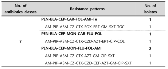 (Continued) Multi-drug resistance patterns of K. pneumoniae strains isolated from environmental samples in 2018