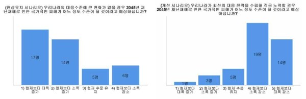 2045년 재난재해로 인한 국가적인 피해 예상 수준과 희망 수준