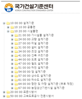 국가건설기준코드 체계(국가건설기준센터 홈페이지 캡쳐)