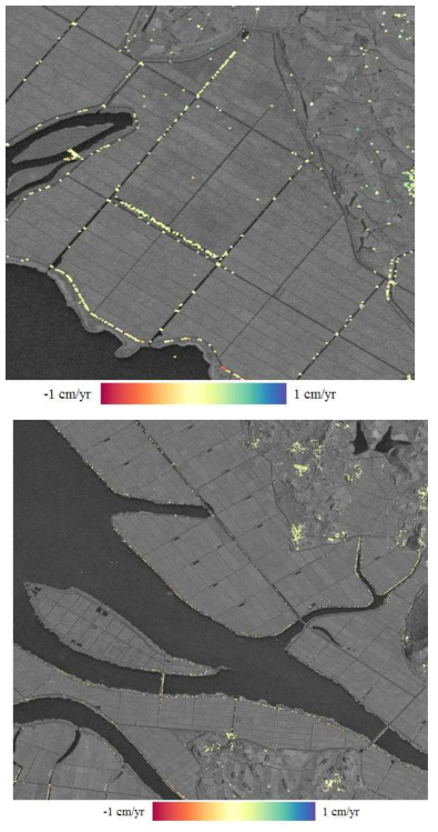 전남 해남군 농로/소교량의 SAR 위성 기반 지반 변위 결과