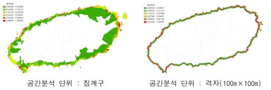 잠재취약지역 분석 결과 공간분석 단위 비교