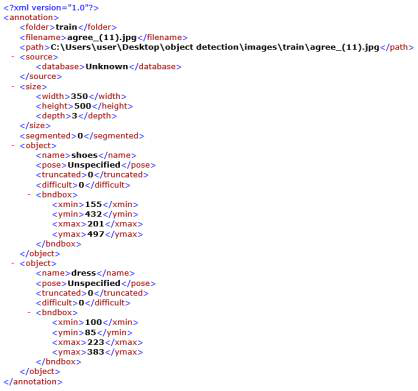 LabelImg 툴을 통해 저장된 .xml 파일 내용