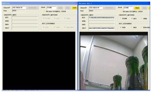 스니핑 모듈 화면(좌) 및 원격감시제어서버 출력 화면(우)