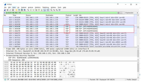 Bob과 Alice 간의 암호통신 패킷 캡쳐 화면(WireShark)