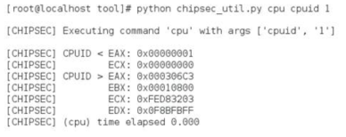 eax에 1을 넣어 cpuid를 실행시킨 화면, 0xFED83203 중 ecx 31번째 bit는 해당 머신이 hypervisor 위에서 동작함을 나타낸다