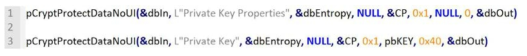 개인키 속성 및 개인키를 암호화하는 DPAPI.CryptProtectDataNOUI 함수의 매개변수