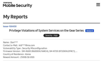 Samsung Mobile Security에 제출한 취약점 보고서(security-high)