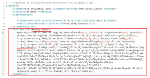 XML 암호화되어 credential에 저장된 token