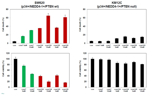 두 가지 화합물에 대한 cell death rates 비교