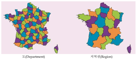프랑스 행정구분: 101개 도(department)와 26개 지역권(region)