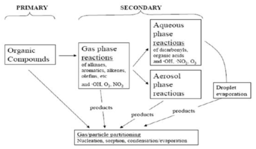 1차 및 2차 먼지 발생 메카니즘 (출처 : U.S. EPA(2009), Integrated Science Assessment for Particulate Matter)
