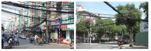 베트남 도심지 공중케이블 설치 전경