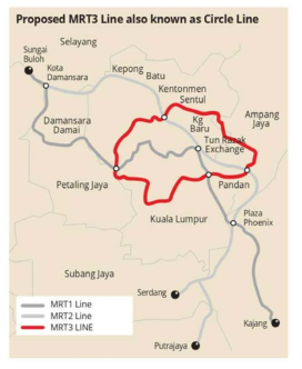 MRT3 라인 노선도 (출처: https://www.thestar.com.my)