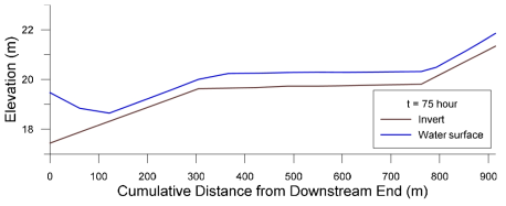 Simulated water surface profile (t = 75 hour)