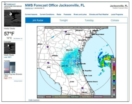 National Weather Service 기상 경고지도(대상지역: 플로리다) (출처: https://www.weather.gov/jax/)