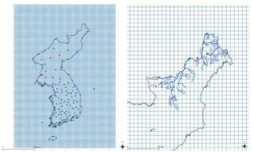 북한 지상 강수자료와 위성 강수자료의 공간해상도 비교