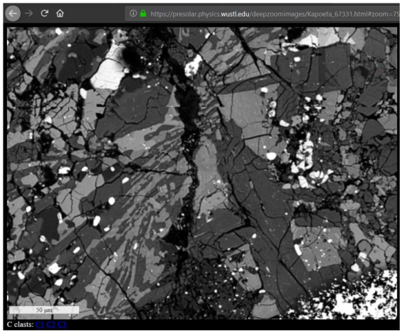 운석의 고해상도 이미지(수백 Giga pixel)를 Deep Zoom 기술을 활용해서 온라인으로 제공하는 예. 같은 기술을 이용해서 남극운석의 고해상도 이미지를 남극운석 큐레이션 홈페이지에서 제공할 예정이다