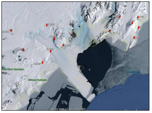 데이비드 빙하 지진관측망과 멜번 화산 지진관측망 위치도