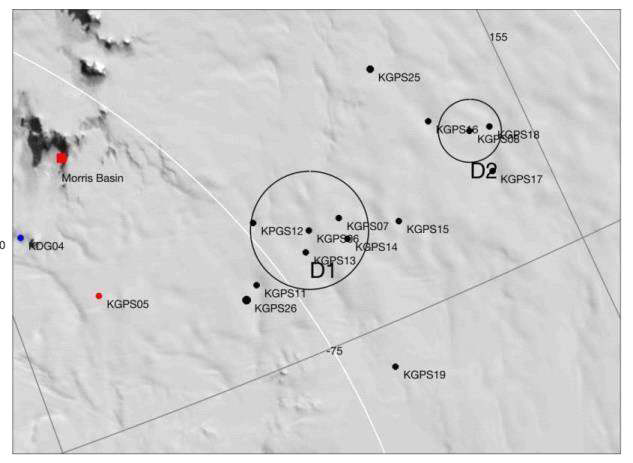 데이비드 빙하 상부의 빙저호 GPS 관측망 지도