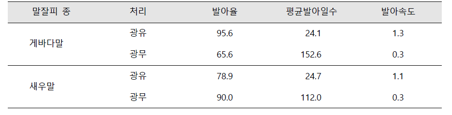 광의 유·무가 말잘피의 발아반응에 미치는 영향