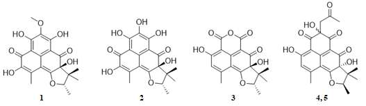 F011 균주의 신규물질 구조 (Compounds 1 - 5)