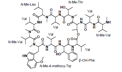 NRPS에 의하여 생성되는 Ohmyungsamycin A의 구조 및 구성 아미노산