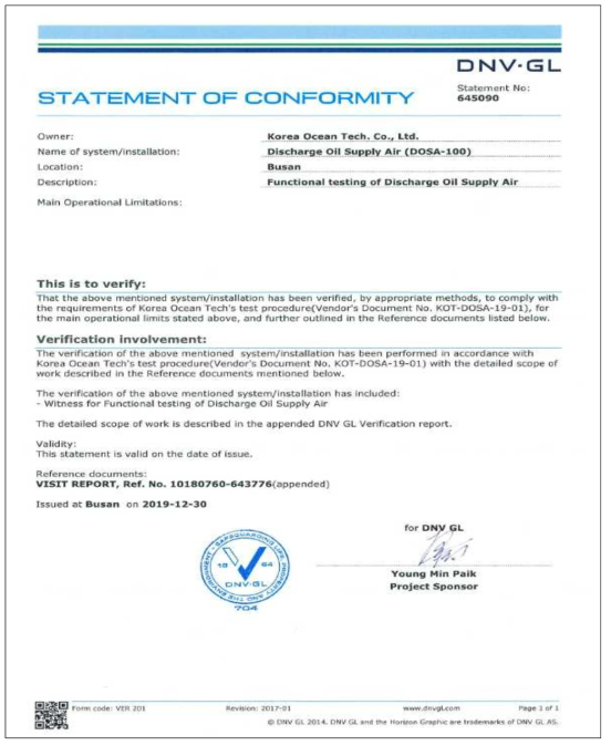 STATEMENT OF CONFORMITY BY DNV.GL