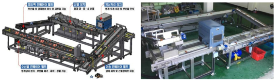 국립수산과학원의 영상처리식 멍게 자동 선별장치 시제품 개념도(좌) 및 시제품(우)