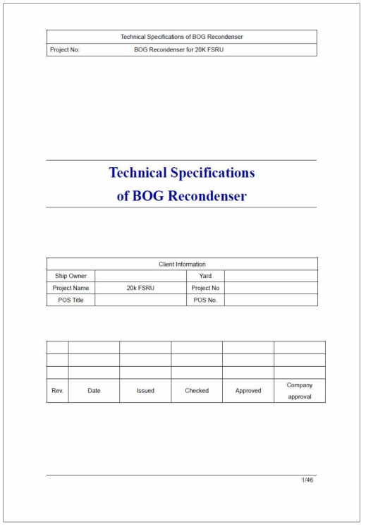 Technical Specification 표지 (20000 m3급 FSRU)