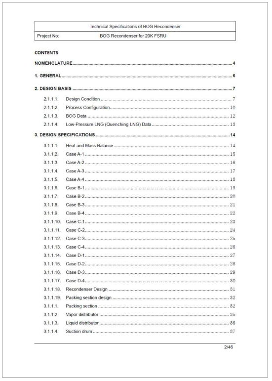 Technical Specification 목차 (20000 m3급 FSRU)