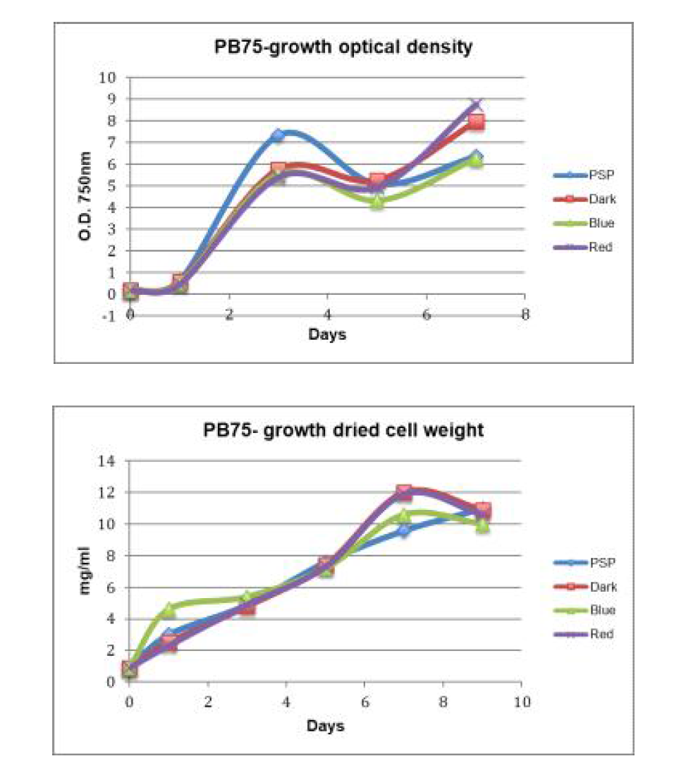 Growth was measured via optical density and dried cell weight