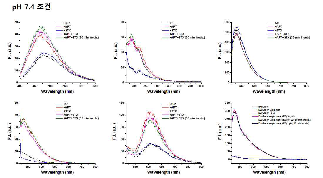 APTSTX을 이용한 DNA intercalating dye screening 결과 (pH 7.4)