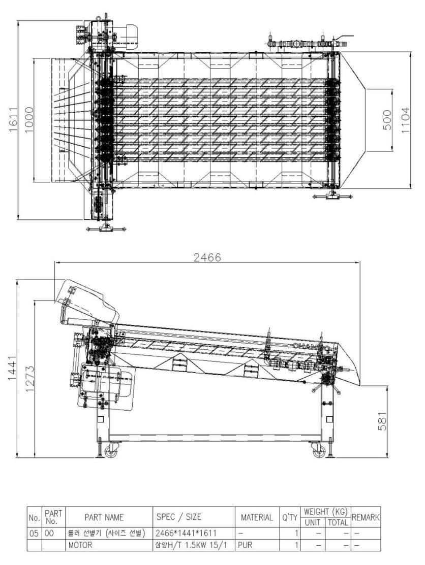 Drawing of variable roller size sorting equipment