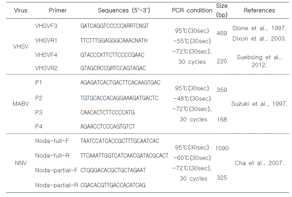 Oligonucleotide primers used for viral diseases monitoring