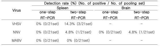 Detection rates of virus infection in adult walleye pollock