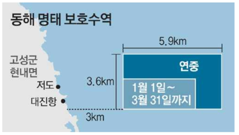 2015년 10월 지정된 북방어장 내 동해 명태보호수역