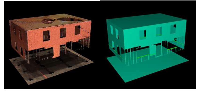 Scan05의 Point clouds(좌) 및 Planar patches(우)