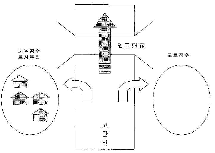 외고단교의 하천 범람상황,(국립방재연구소, 2003)