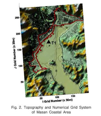 마산 연안의 수치모형 을 위한 상세 격자, (김차겸 등, 2010)