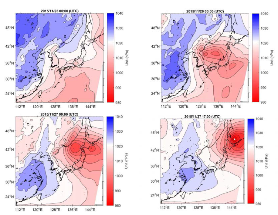 2015년 11월 저기압의 발달 및 한반도, 동해 통과 경로 (Scenario 1-1)