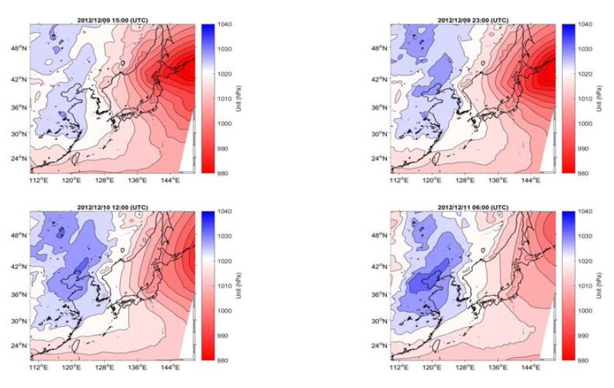 2012년 12월 저기압의 발달 및 한반도, 동해 통과 경로 (Scenario 1-3)