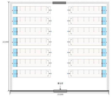 부경대학교 수산과학기술센터의 모충장 내부 수조 배치도